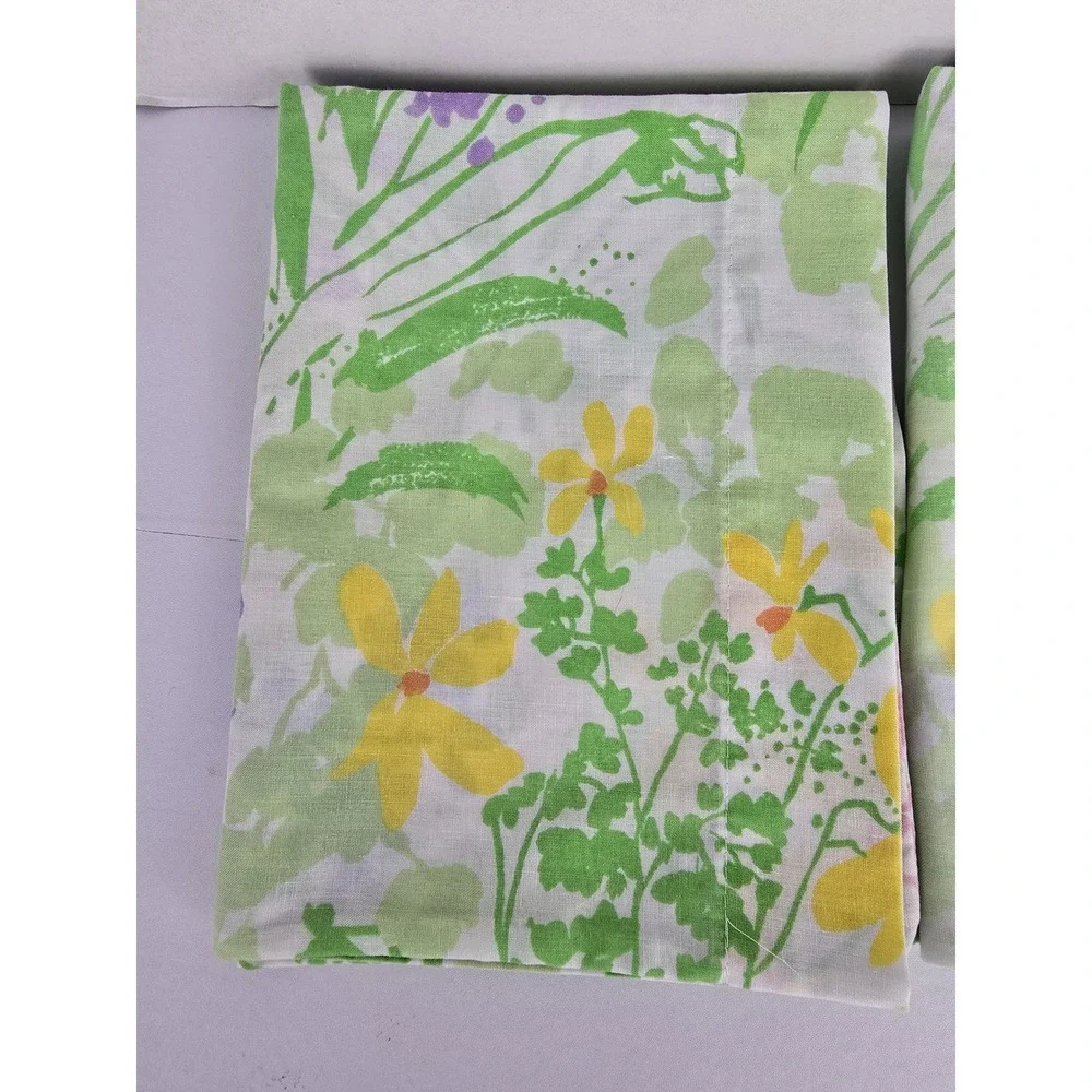 Lady Pepperell Pillowcases Standard Green Yellow Floral Vintage No Iron Made USA